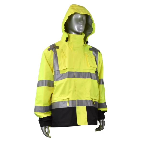 silver line of yellow rain coat